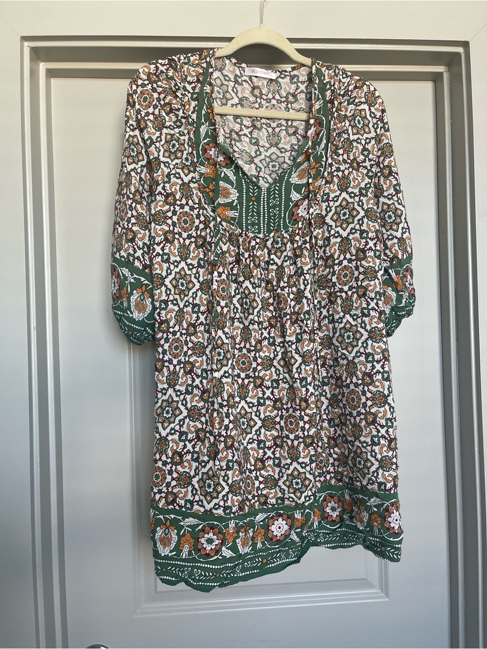 BlueTime Boho Floral Tunic Dress in Green & Rust